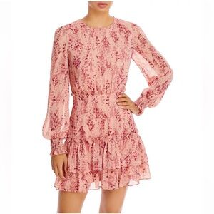 Aqua - pink with gold thread floral tiered dress